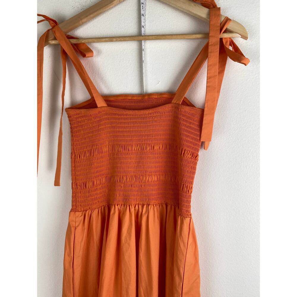 NWT COS Orange Cotton Maxi Dress Smocked Waist Tie Strap XS - Picture 13 of 15